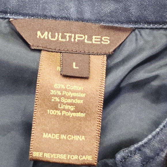 Multiples Jacket Womens Large Navy Ruffle Button Front 3/4 Sleeve Lined Classic - Picture 4 of 9